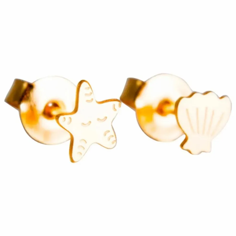 Boucles d'Oreilles Asymétriques Coquillage | Doré