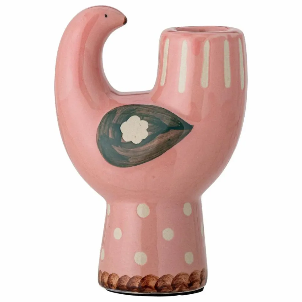 Bougeoir oiseau en grès Trudy | Rose