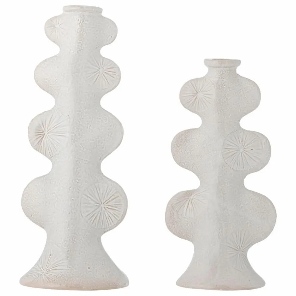 Bougeoirs Cason en grès - Set de 2 | Blanc