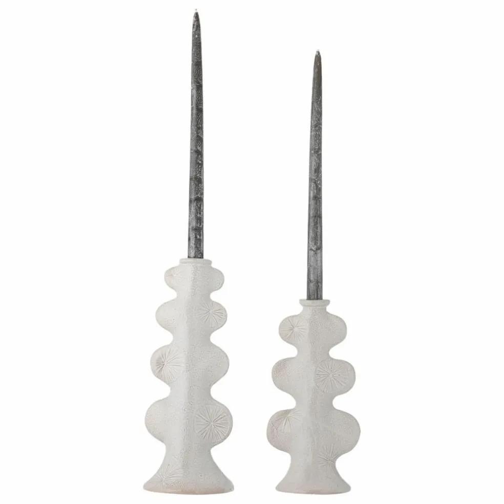 Bougeoirs Cason en grès - Set de 2 | Blanc