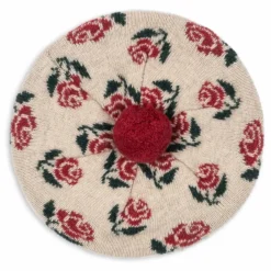 Béret Belou Roses Coton Bio | Ecru