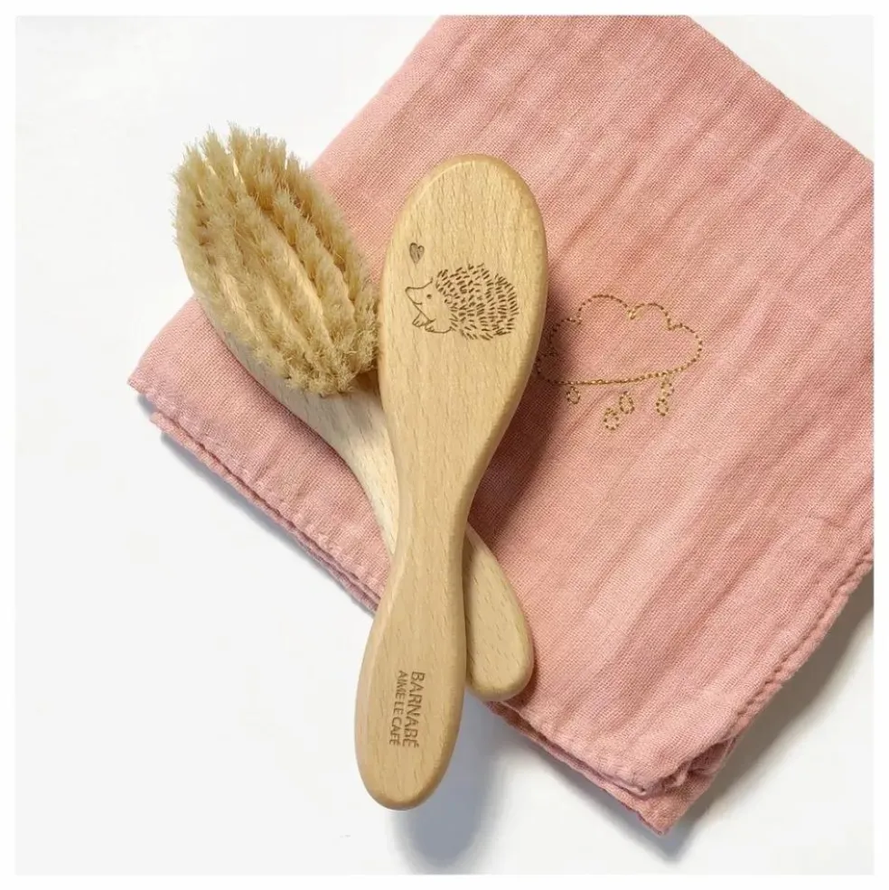 Brosse à cheveux hérisson en hêtre et poils de soie
