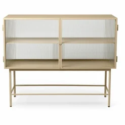 Buffet Haze, en verre strié et métal | Beige