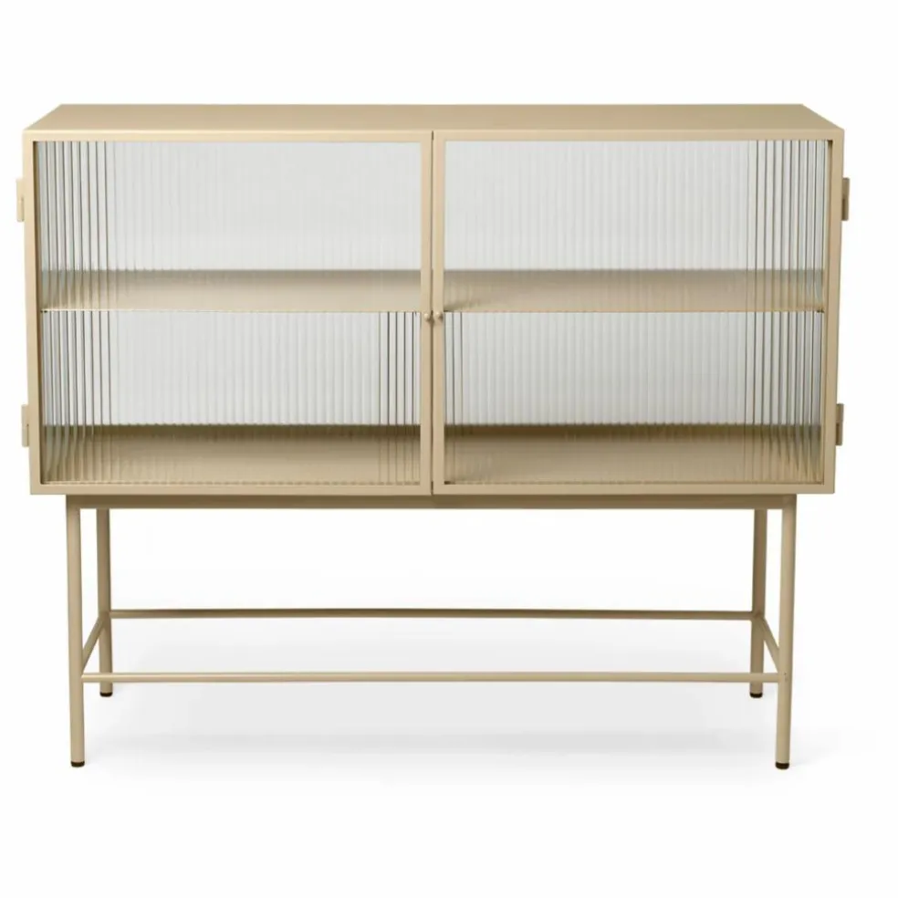 Buffet Haze, en verre strié et métal | Beige