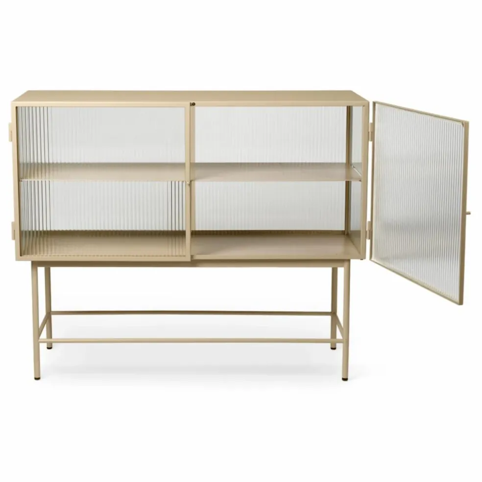 Buffet Haze, en verre strié et métal | Beige