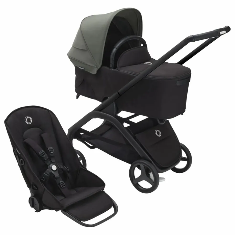 Bugaboo Dragonfly Poussette citadine complète châssis noir | Vert forêt