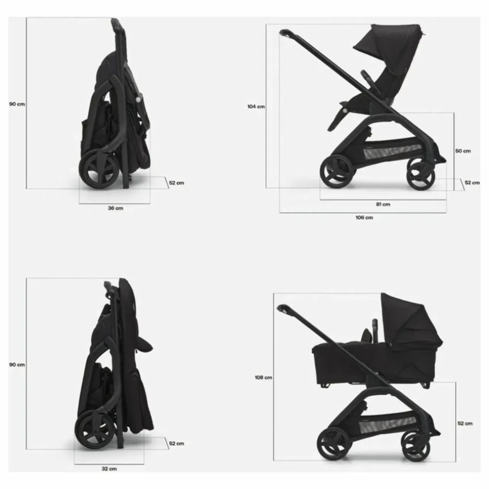Bugaboo Dragonfly Poussette citadine complète châssis noir | Vert forêt