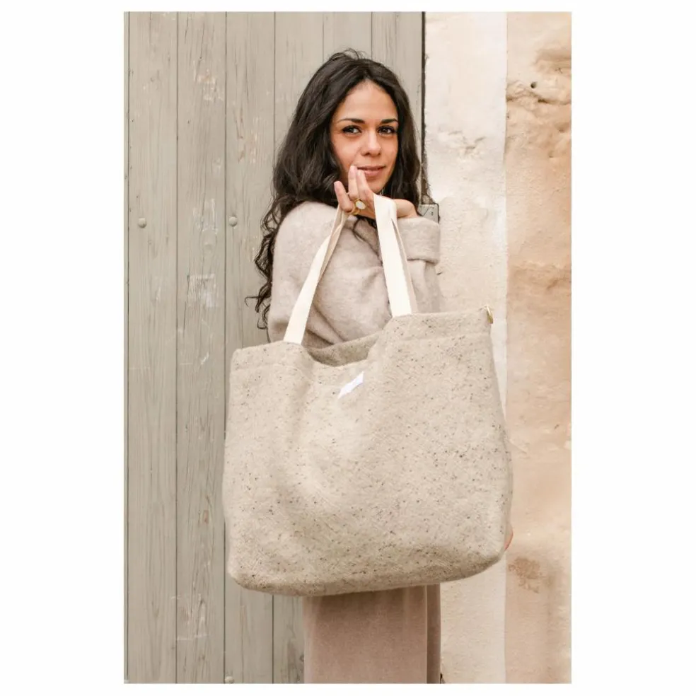 Cabas en laine et lin | Beige chiné