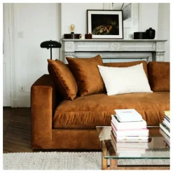 Canapé 3 places Bellechasse light en velours gratté - 240 cm | Cognac