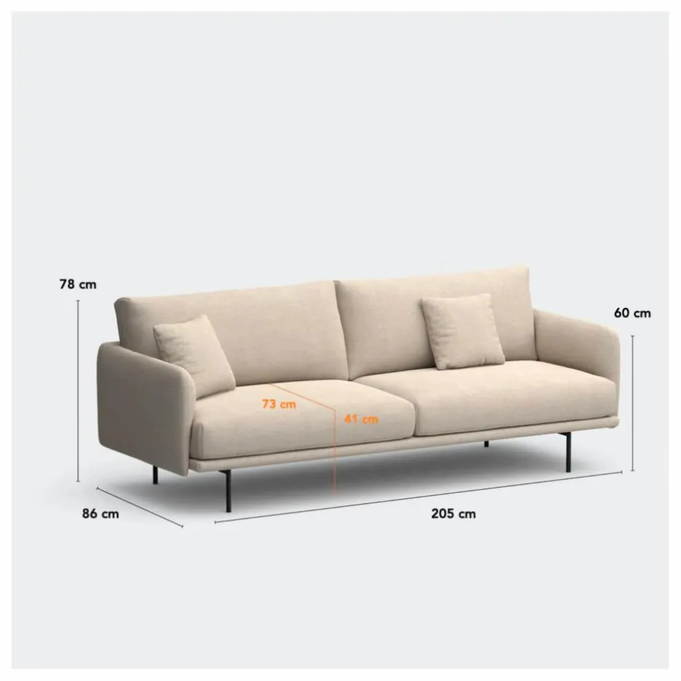Canapé 3 places Isly en velours gratté - 205 cm | Vert kaki