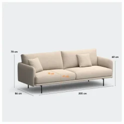 Canapé 3 places Isly en velours gratté - 205 cm | Cognac