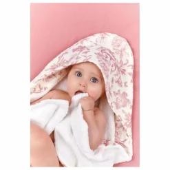 Cape de bain en éponge Toile de Jouy | Rose pêche