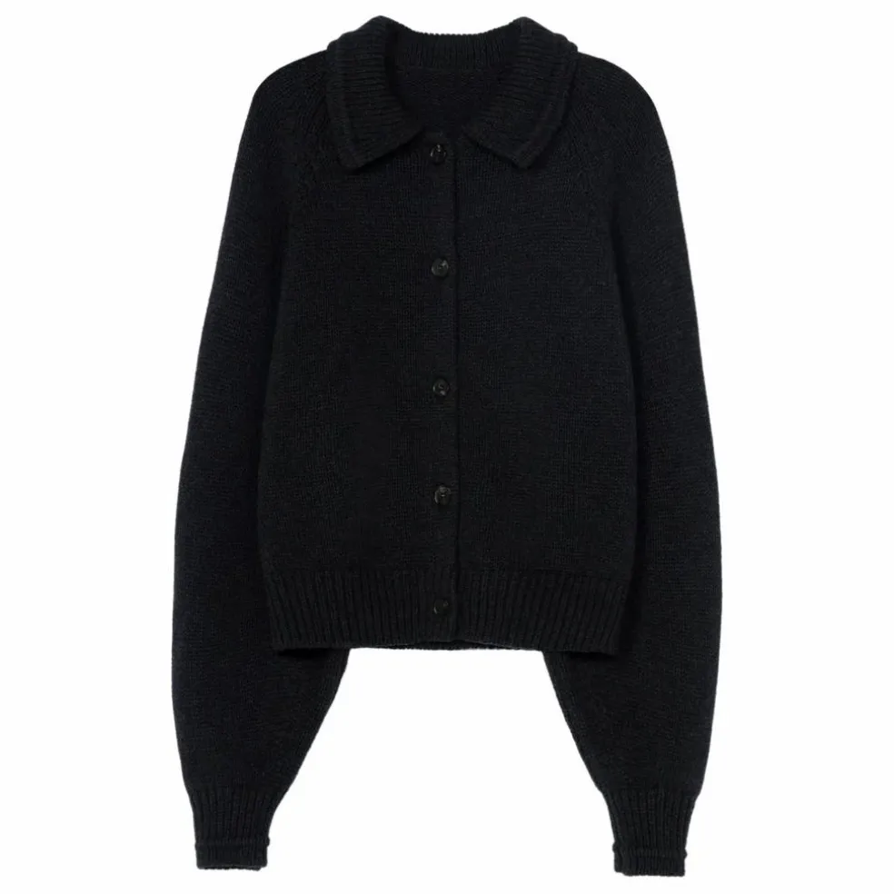 Cardigan Col Chemise Laine Mérinos Extra Fine | Gris anthracite