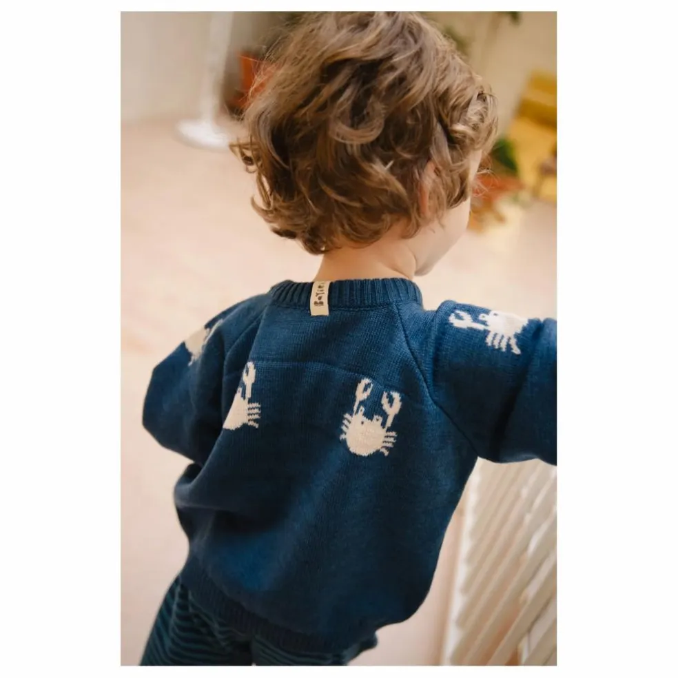 Cardigan Dancing Crabs Mérinos | Bleu