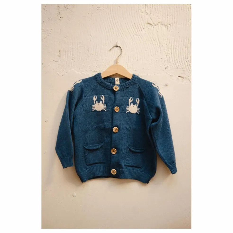 Cardigan Dancing Crabs Mérinos | Bleu