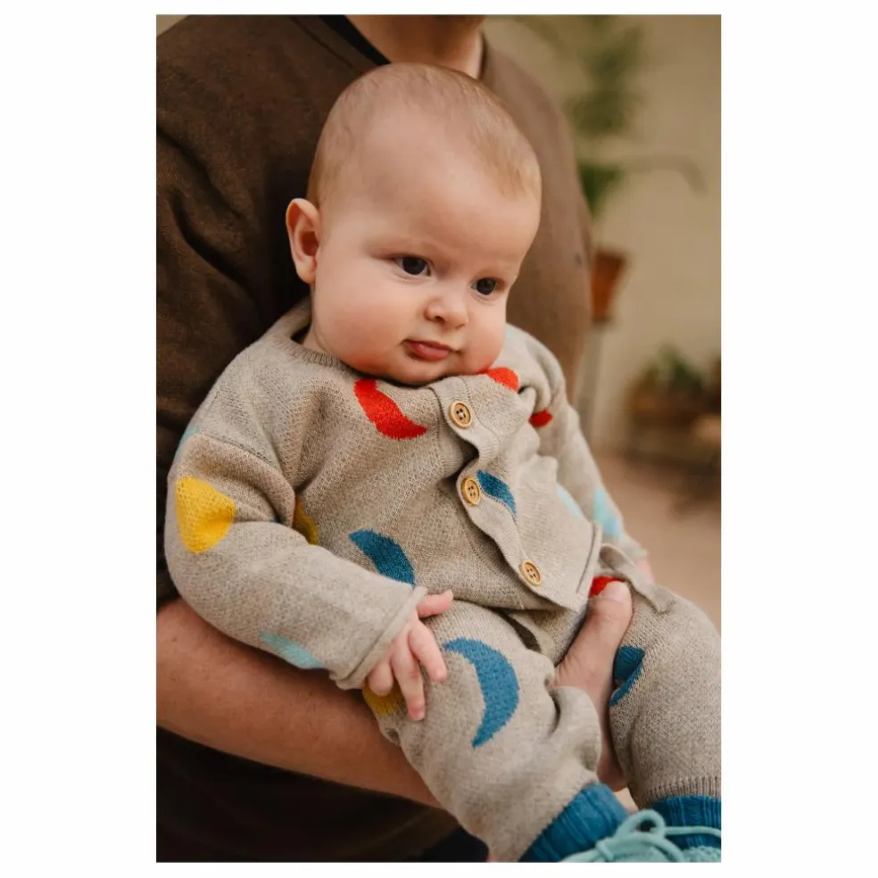 Cardigan Moon Phases Coton Bio | Beige chiné