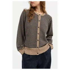 Cardigan Senna Rayé Laine Mérinos | Beige foncé