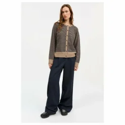 Cardigan Senna Rayé Laine Mérinos | Beige foncé