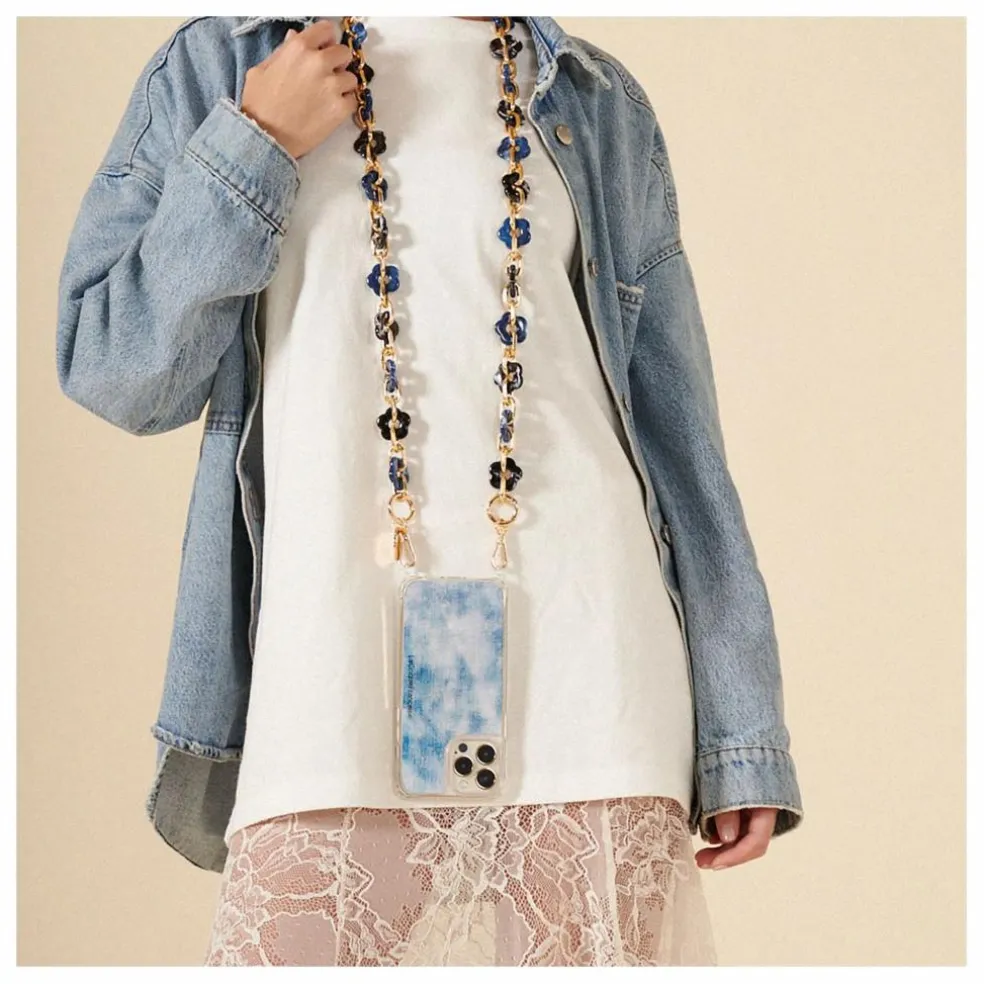 Chaine Longue Cassy Fleurs 120 cm | Bleu