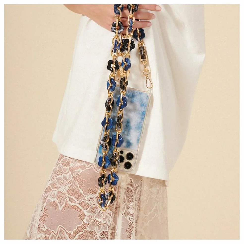Chaine Longue Cassy Fleurs 120 cm | Bleu