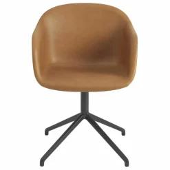 Chaise Fiber avec accoudoirs en cuir | Cognac