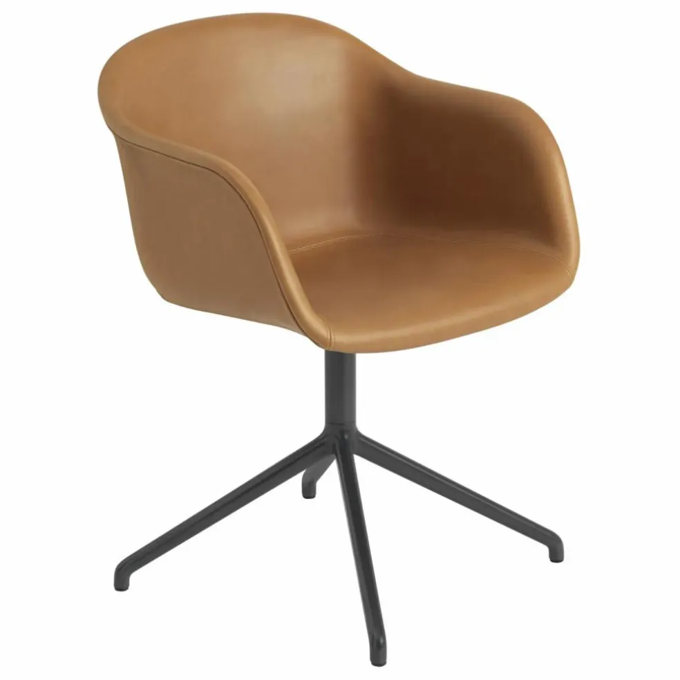 Chaise Fiber avec accoudoirs en cuir | Cognac