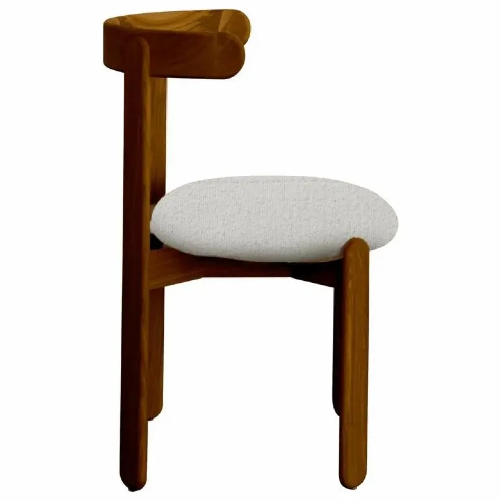 Chaise Lilas en bois finition Teck, assise en bouclette | Crème