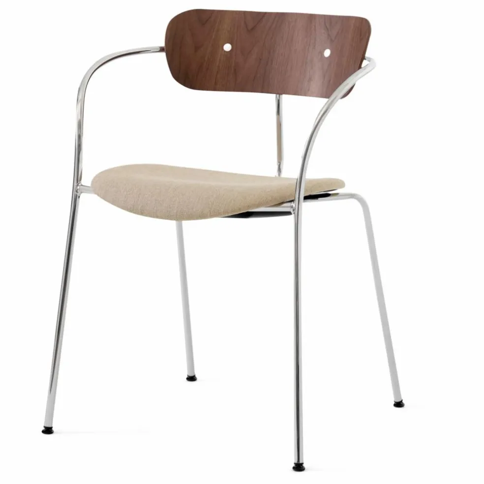 Chaise Pavilion AV4 avec accoudoirs, piètement chromé | Noyer