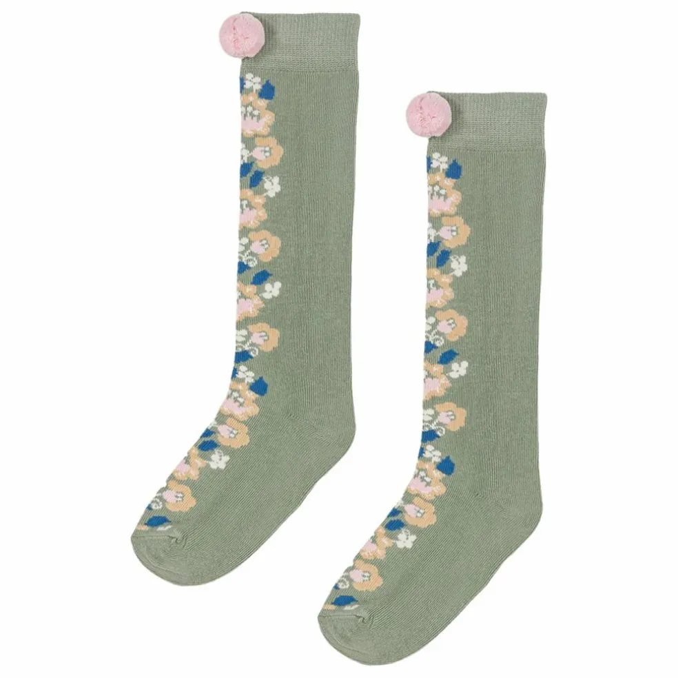 Chaussettes Hautes Chelie Fleurie | Vert amande