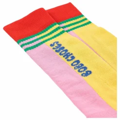 Chaussettes Hautes Rayées Coton Bio | Rose