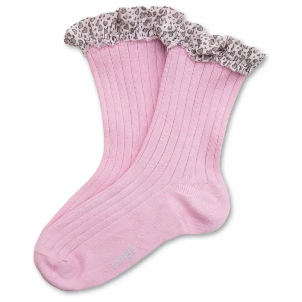Chaussettes Léa Cœurs | Rose tendre