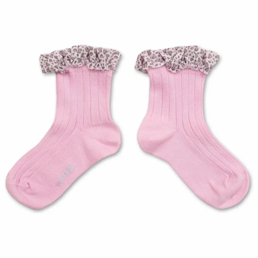 Chaussettes Léa Cœurs | Rose tendre