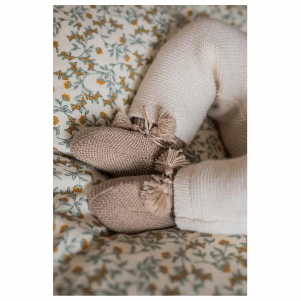 Chaussons en tricot et pochon brodé | Taupe