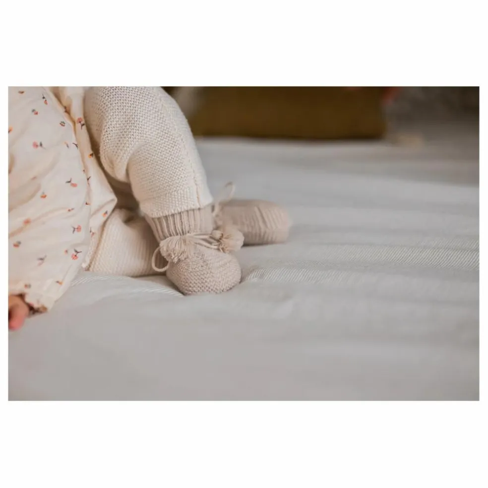 Chaussons en tricot et pochon brodé | Taupe