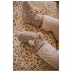 Chaussons en tricot et pochon brodé | Gris perle