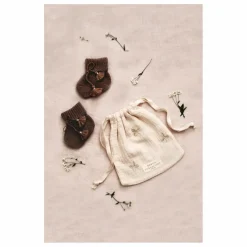 Chaussons en tricot et pochon brodé | Chocolat