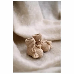 Chaussons en tricot et pochon brodé | Beige