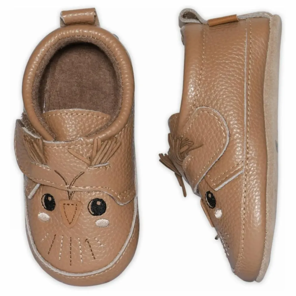 Chaussons Hiboux Cuir | Marron