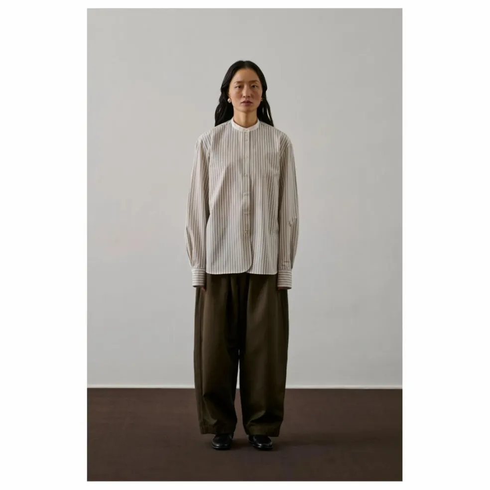Chemise Bermudes Rayée Coton Bio | Blanc cassé