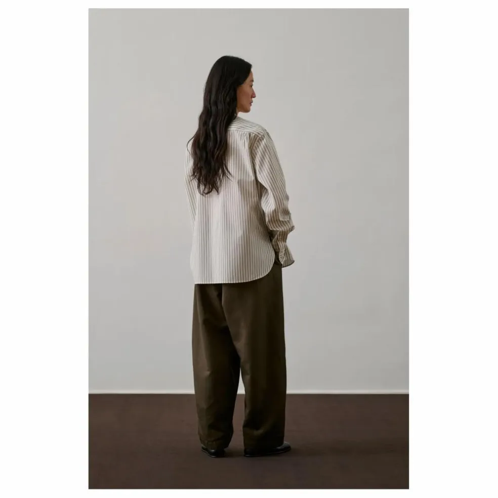 Chemise Bermudes Rayée Coton Bio | Blanc cassé