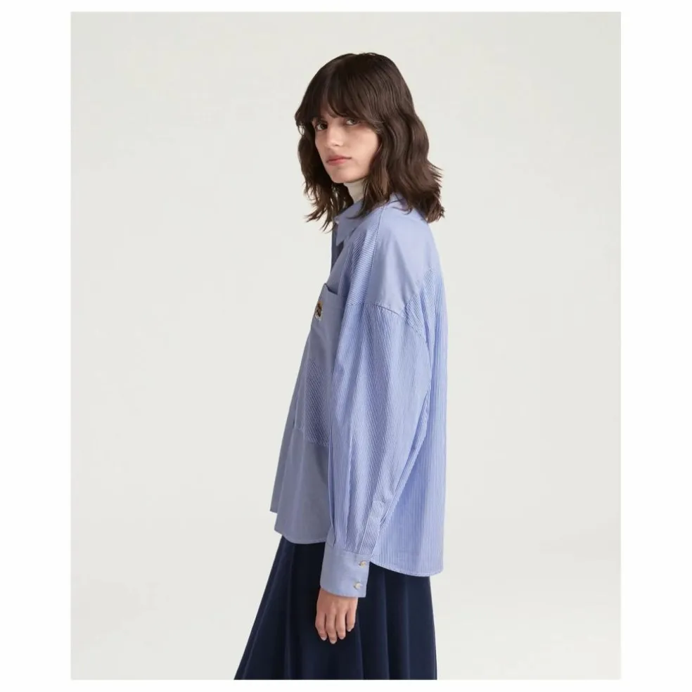 Chemise Claire Rayée Popeline de Coton | Bleu Clair