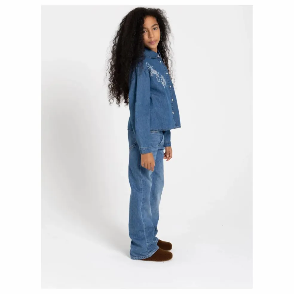 Chemise Courte Brodée Clara | Bleu jean