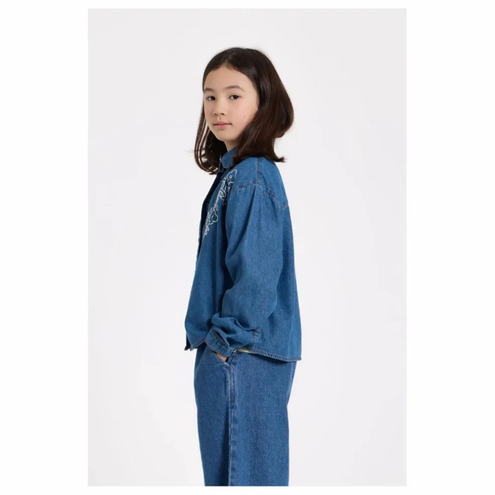 Chemise Courte Brodée Clara | Bleu jean
