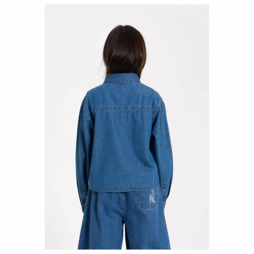 Chemise Courte Brodée Clara | Bleu jean