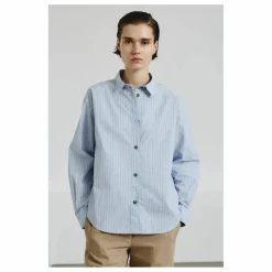 Chemise Rayée Popeline de Coton | Bleu