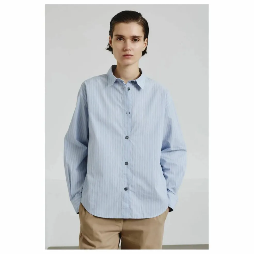 Chemise Rayée Popeline de Coton | Bleu