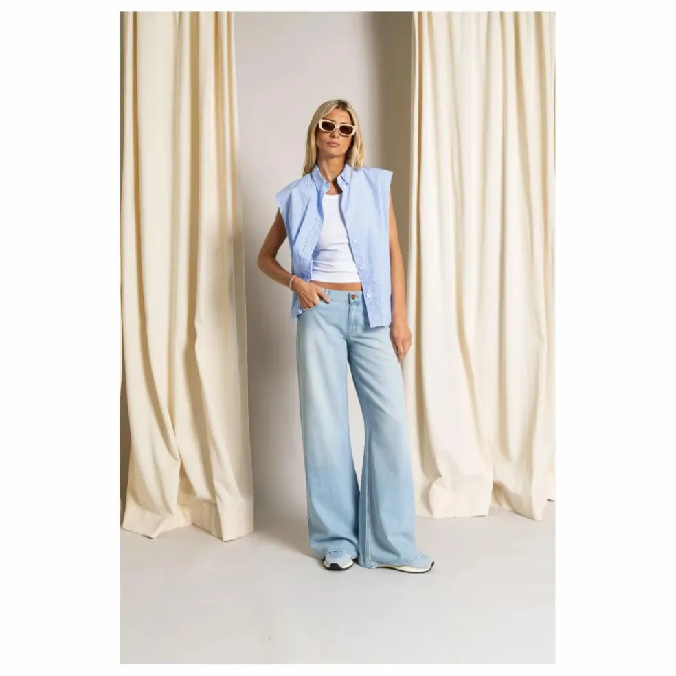 Chemise Sans Manches Laura Rayée | Bleu Clair