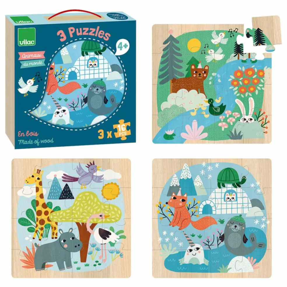 Coffret 3 puzzles Animaux du monde - 16 pièces