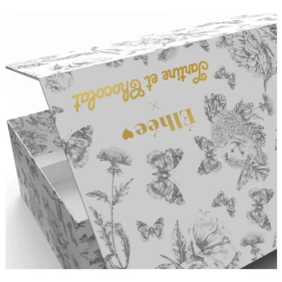 Coffret biberon en silicone médical et doudou lange Augustin le lapin Toile de Jouy - Elhée x Tartine et Chocolat | Gris