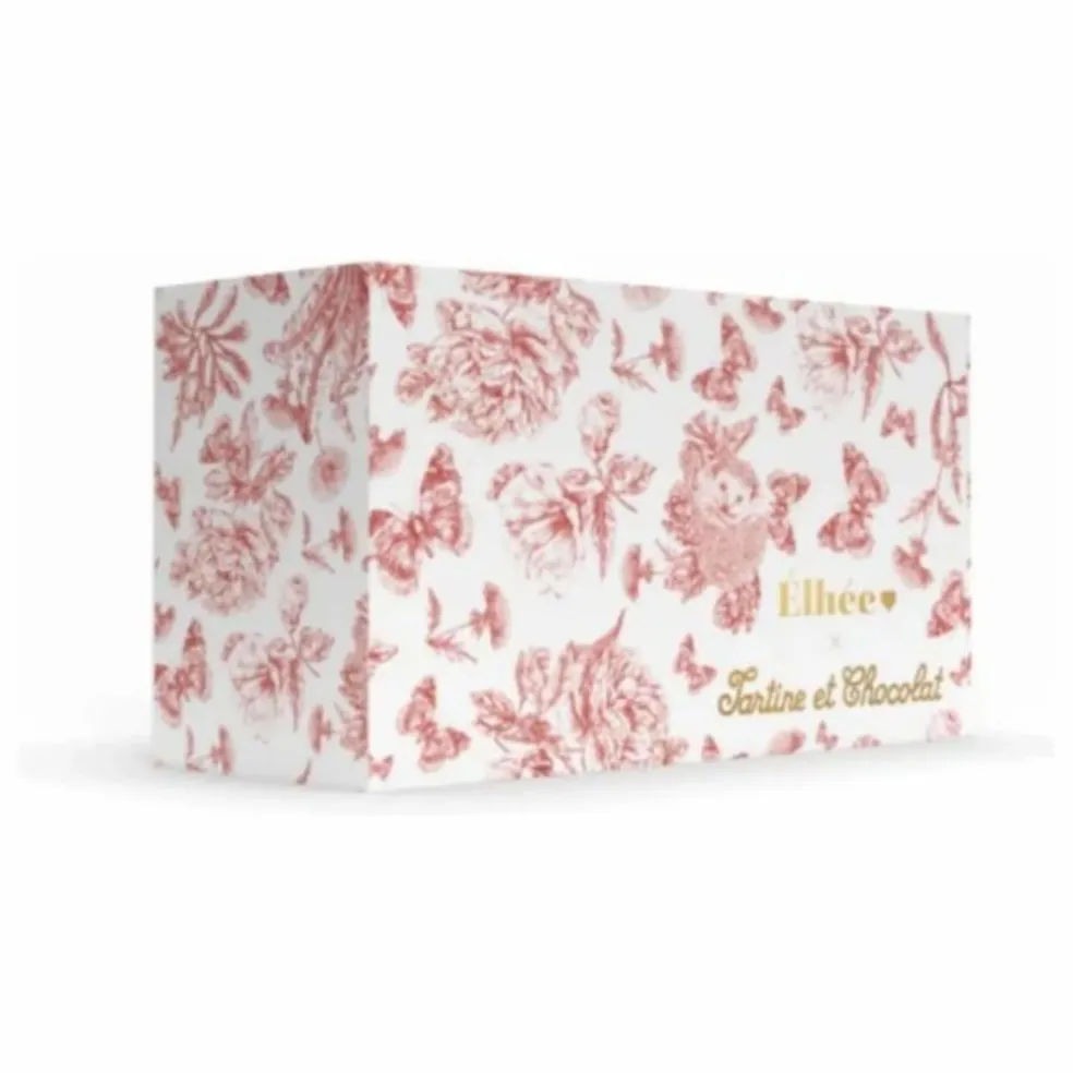 Coffret biberon en silicone médical et doudou lange Augustin le lapin Toile de Jouy - Elhée x Tartine et Chocolat | Rose pêche